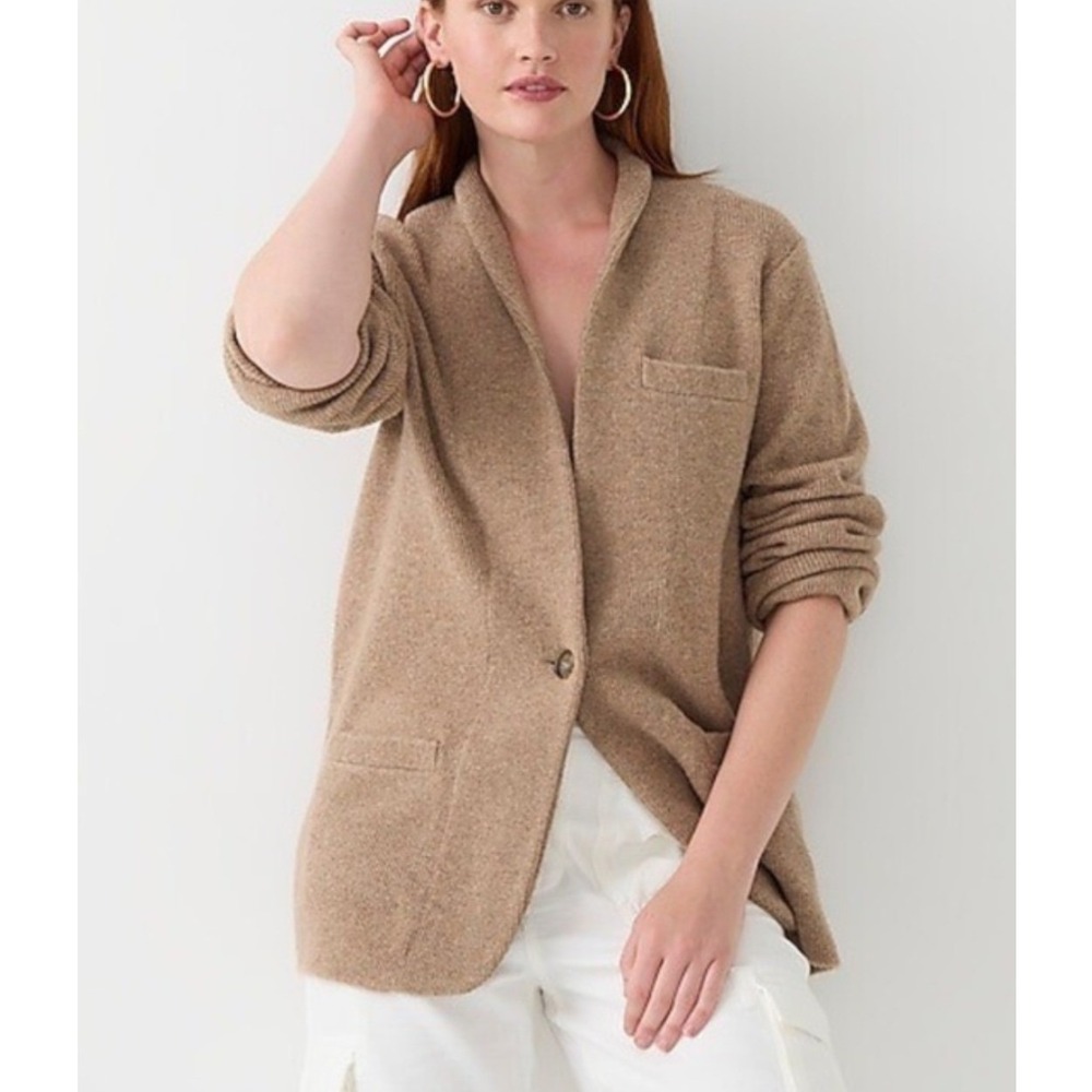 J.Crew Merino Alpaca Blend Cocoon Sweater Blazer Tan Shawl Collar XS